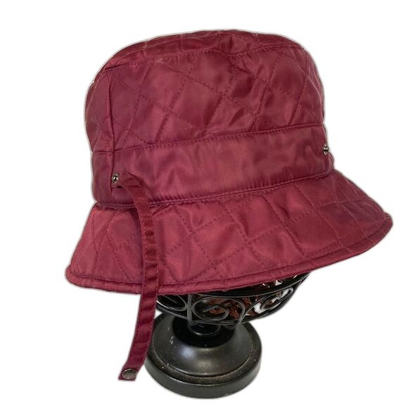 BETMAR NEW YORK Quilted Foldable Bucket Rain Hat Burgundy Waterproof - Picture 2 of 12